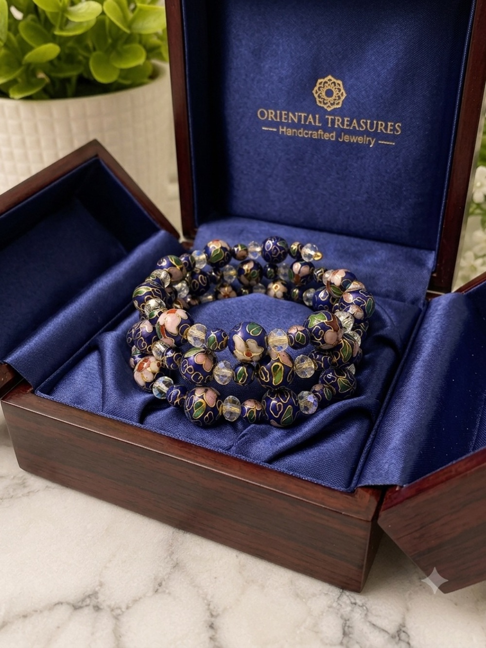 Blue Cloisonné Beaded Wrap Bracelet